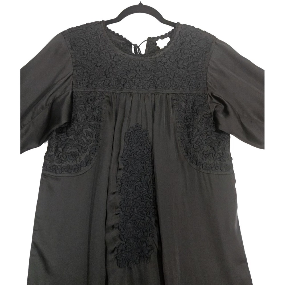 Sister Mary Dress XS Yoke Embroidered Oversized Hippie Boho Embroidered Black
